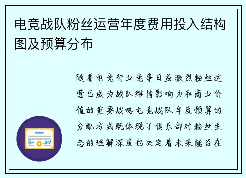 电竞战队粉丝运营年度费用投入结构图及预算分布